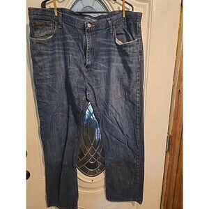 Wrangler Genuine Jeans Mens 42x30 Blue Denim Faded Western Jeans